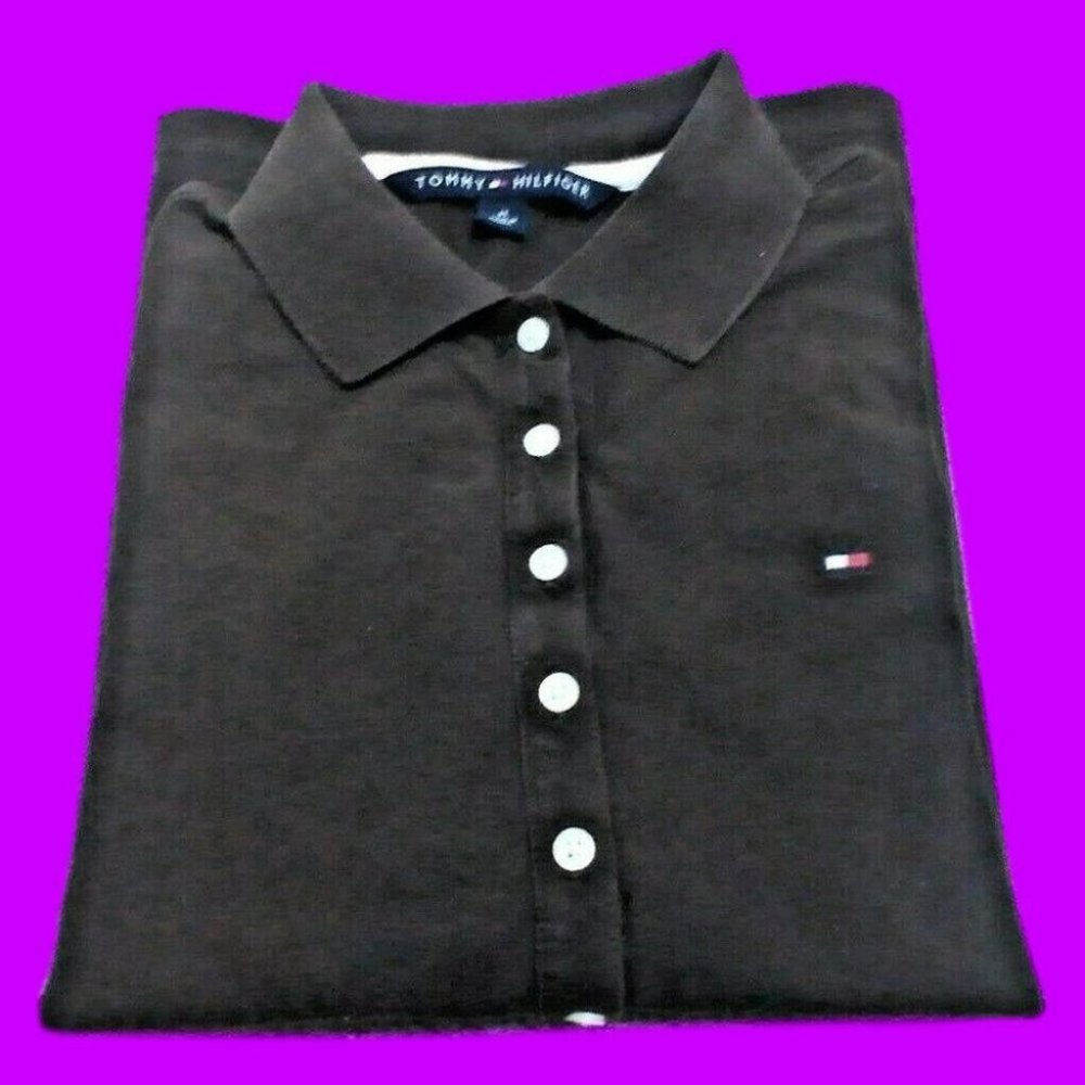 Tommy Hilfiger Unisex Collar Shirt Long Sleeve Top Button Taper Cut Brown Size M - Picture 16 of 16